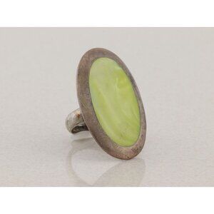Sterling Silver Large Yellow Mother of Pearl Ring Size 7